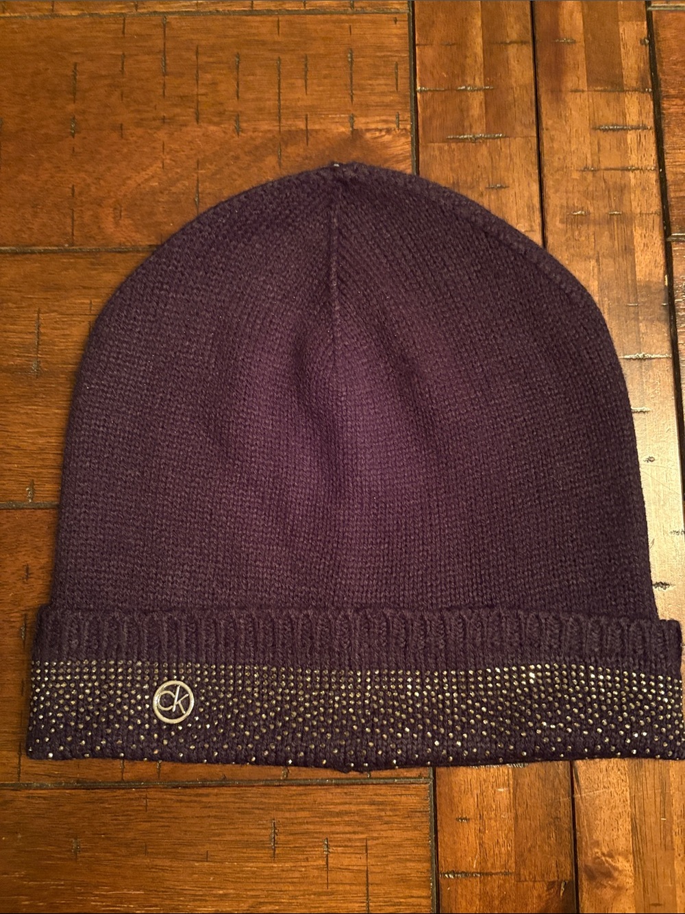 Calvin Klein Deep Black Knit Beanie with Stud Cuff